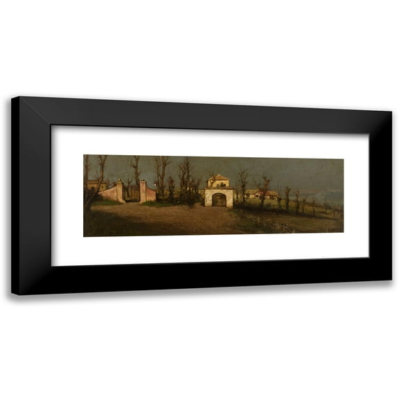 Curt Agthe 14x7 Black Modern Framed Museum Art Print Titled - Landscape (Winter in the Countryside)