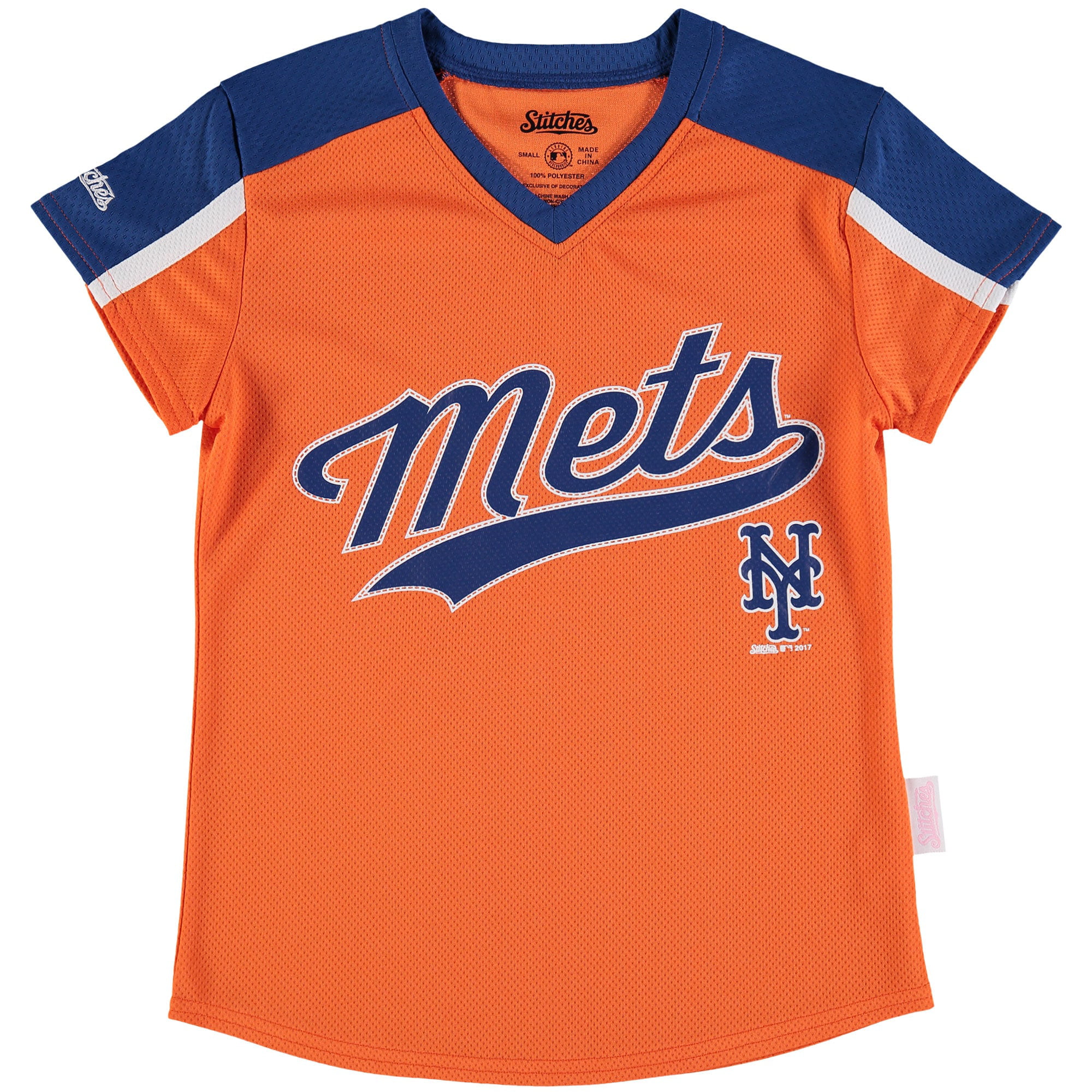 New York Mets Stitches Girls Youth V-Neck Jersey T-Shirt ...