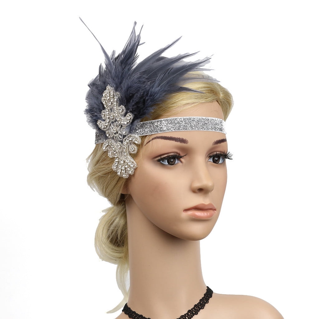 Newest 1920s Headpiece Feather Flapper Headband Great Gatsby Headdress Vintage 