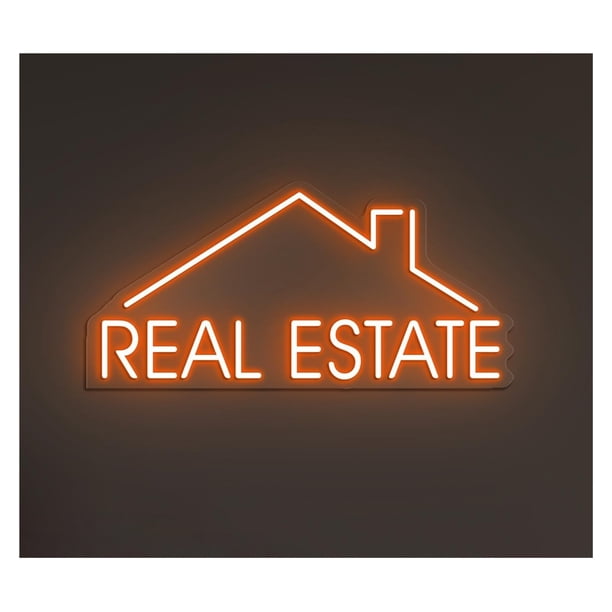 Letrero De Neón"Real Estate" Con Luz LED, Decoración Para Oficinas, Negocios, Hogar, Arte Pared, Escaparate, Entrada 52cm