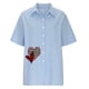 thumbnail image 4 of Mujeres Impreso Manga Corta Botón Suelto Turndown Collar Camisa Blusa Sólida Tops OAVQHLG3B Store lin121212, 4 of 5