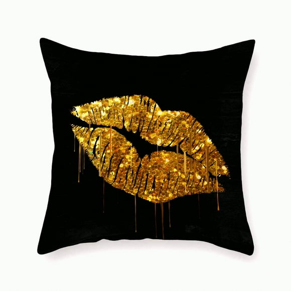 Housse de Coussin Rock Punk Lèvres Dorées - Housse de Coussin Lèvres SmilyardGold avec Design Néoclassique, Coussin Décoratif Super Doux pour Canapé Maison, 18x18 Pouces