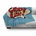 thumbnail image 3 of Going Away Party Soft Flannel Fleece Throw Blanket, Comic Book Pop Art Style Retro Speech Balloon Luck Text, Cozy Plush for Indoor and Outdoor Use, 70" x 90", Pale Blue Red Yellow, by Ambesonne, 3 of 6
