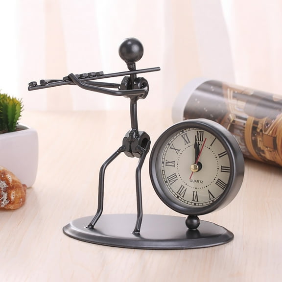 Classic Vintage Old Fashion Iron Art Musician Clock Figure Ornament for Home Office Desk Decoration Gift