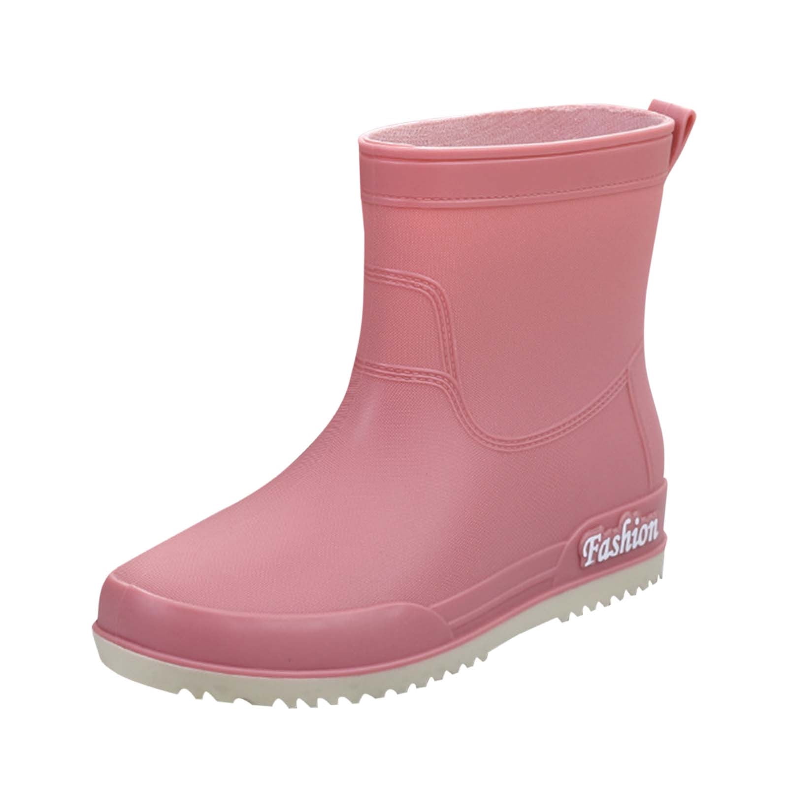 Tawop Slip On Shoes Women Water Shoes Slip Resistant Waterproof Boots Buckle Rain Shoes Pink Size 7