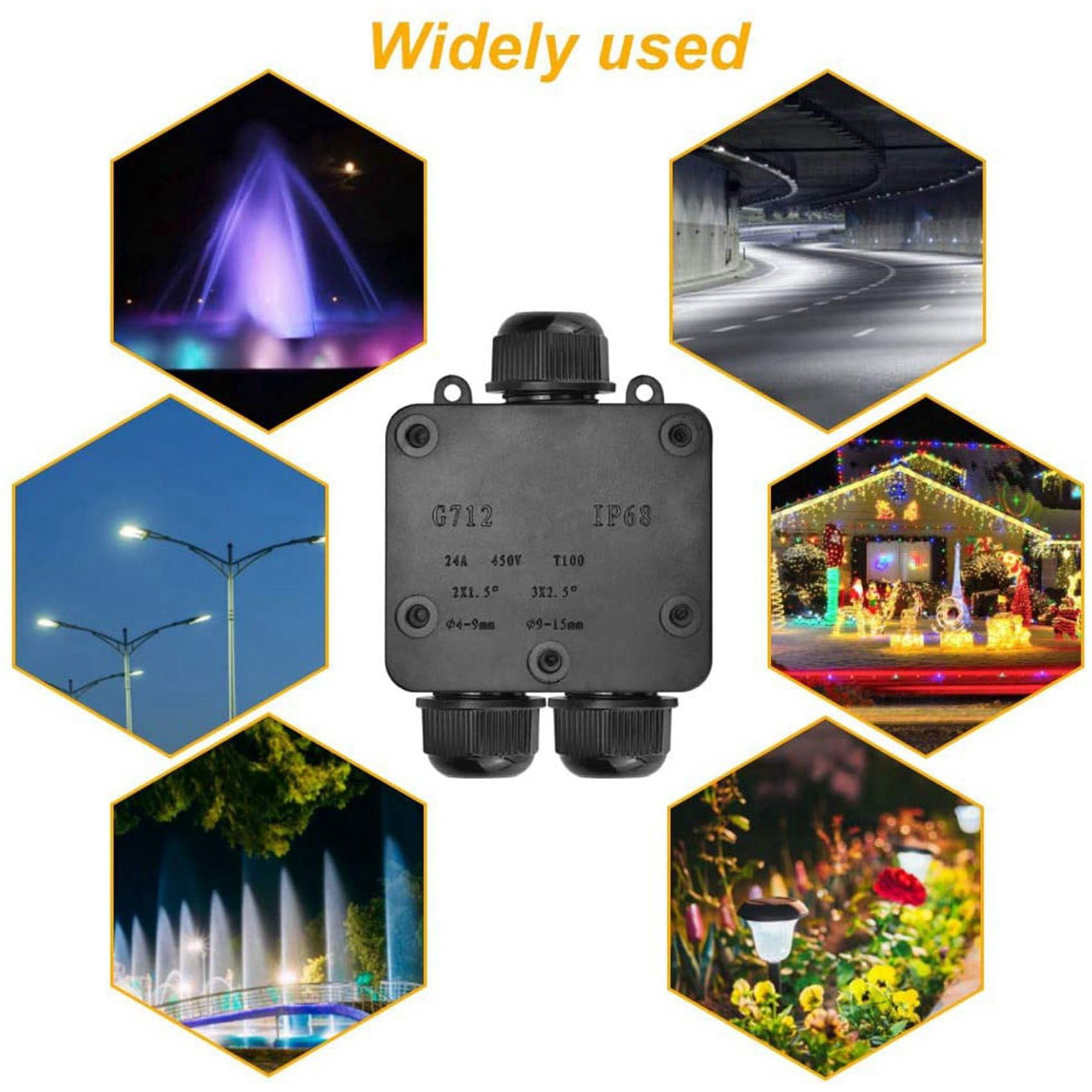 5X Waterproof Junction Box IP68 Outdoor Gland Electrical Junction Box with 3 Cable Connector for 4-15 mm Diameter Cable