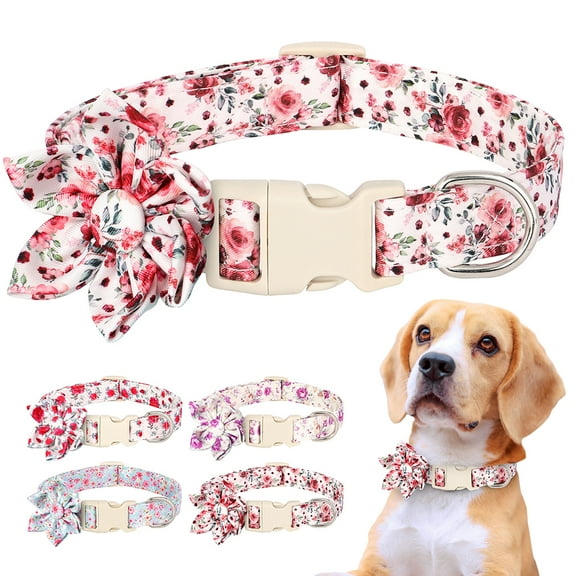 Beirui Cute Floral Dog Collar Soft Fabric Adjustable for Small Medium Large Dogs Yorkie