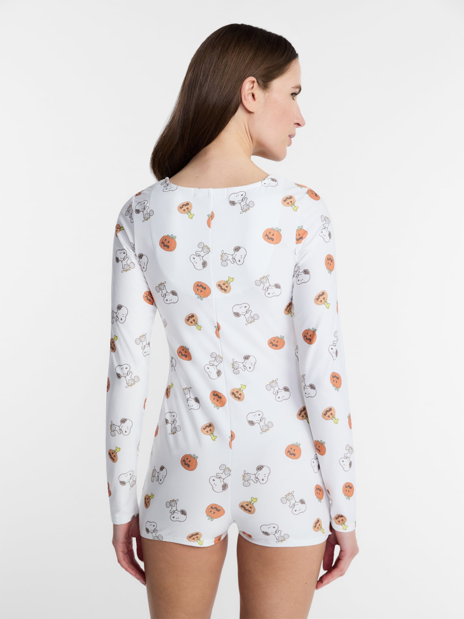 Peanuts Snoopy Women's and Women's Plus Pumpkin One Piece Sleep Romper, Sizes XS-2X