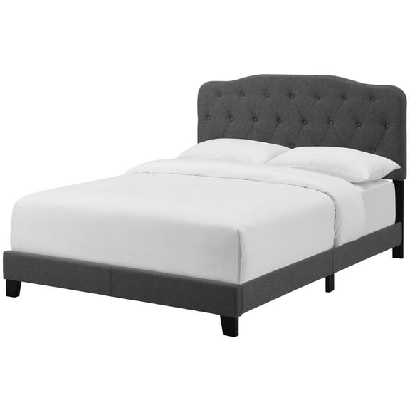 Modern Contemporary Urban Design Bedroom King Size Platform Bed Frame, Fabric, Grey Gray, Box Spring Required