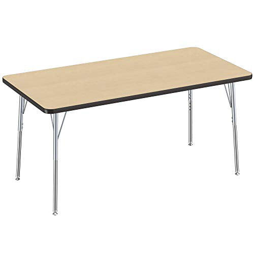 30 x 30 inch Maple Top and Black Edge FDP Square Activity School and Office Table Standard Legs with Swivel Glides Adjustable Height 19-30 inches