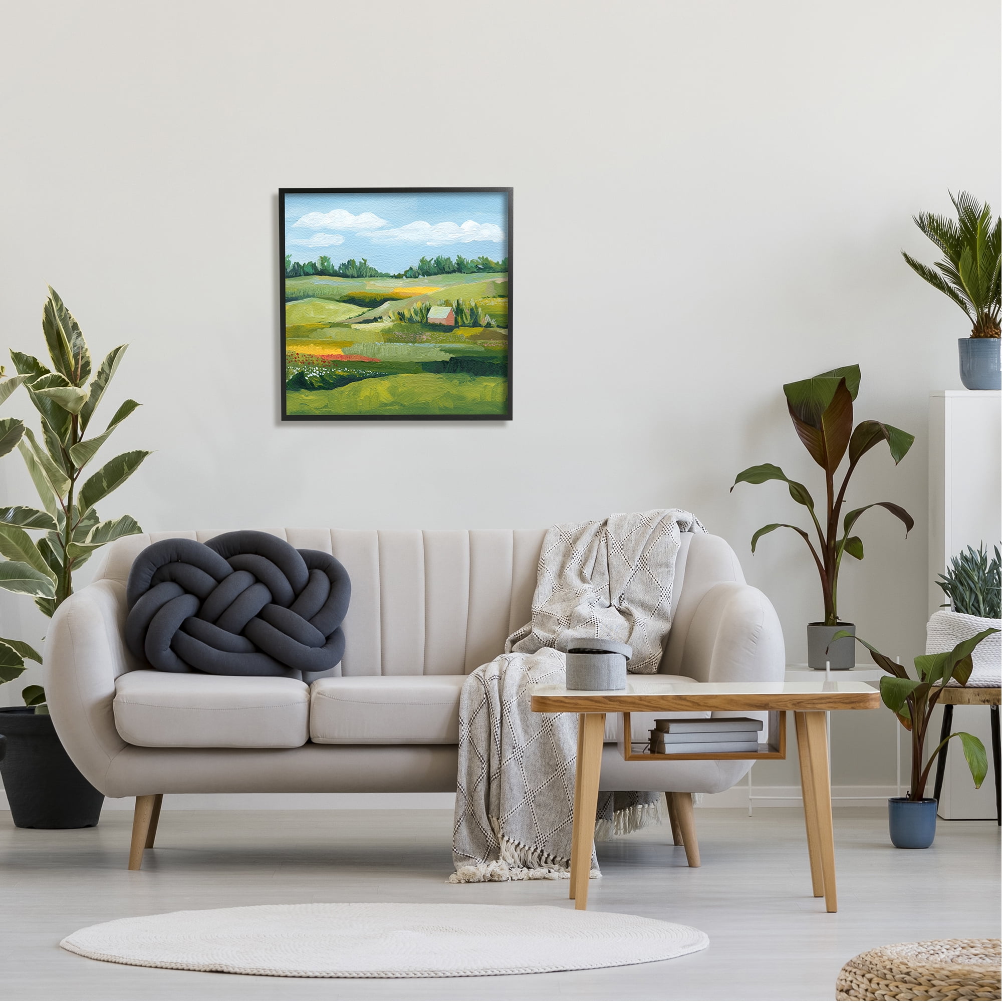Stupell Peaceful Farmland Fields Greenery Landscape Painting Black Framed Art Print Wall Art