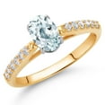 thumbnail image 2 of Gem Stone King 10K Two Tone Gold Sky Blue Aquamarine and White Lab Grown Diamond Engagement Ring for Women (0.93 Cttw, Gemstone March Birthstone, Oval 7X5MM, Size 6), 2 of 4
