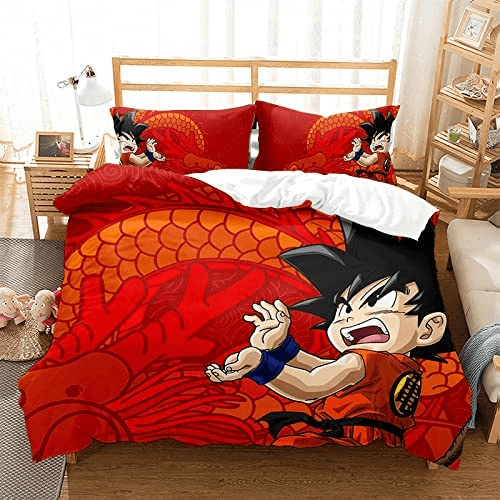 Anime Dragon Ball Z Bedding Bed Set 3PCS Cartoon Goku Saiyan Comforter