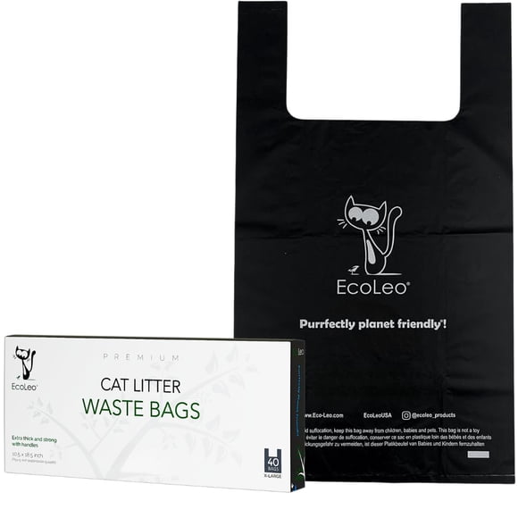 Sacos para excrementos para gatos EcoLeo, tamaño XL, 26,67 x 46,99 cm, color negro