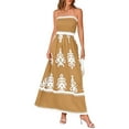 thumbnail image 3 of Women's Floral Maxi Dress Spaghetti Strap Boho Sundress Flowy Beach Vacation Summer Dress Khaki M, 3 of 7