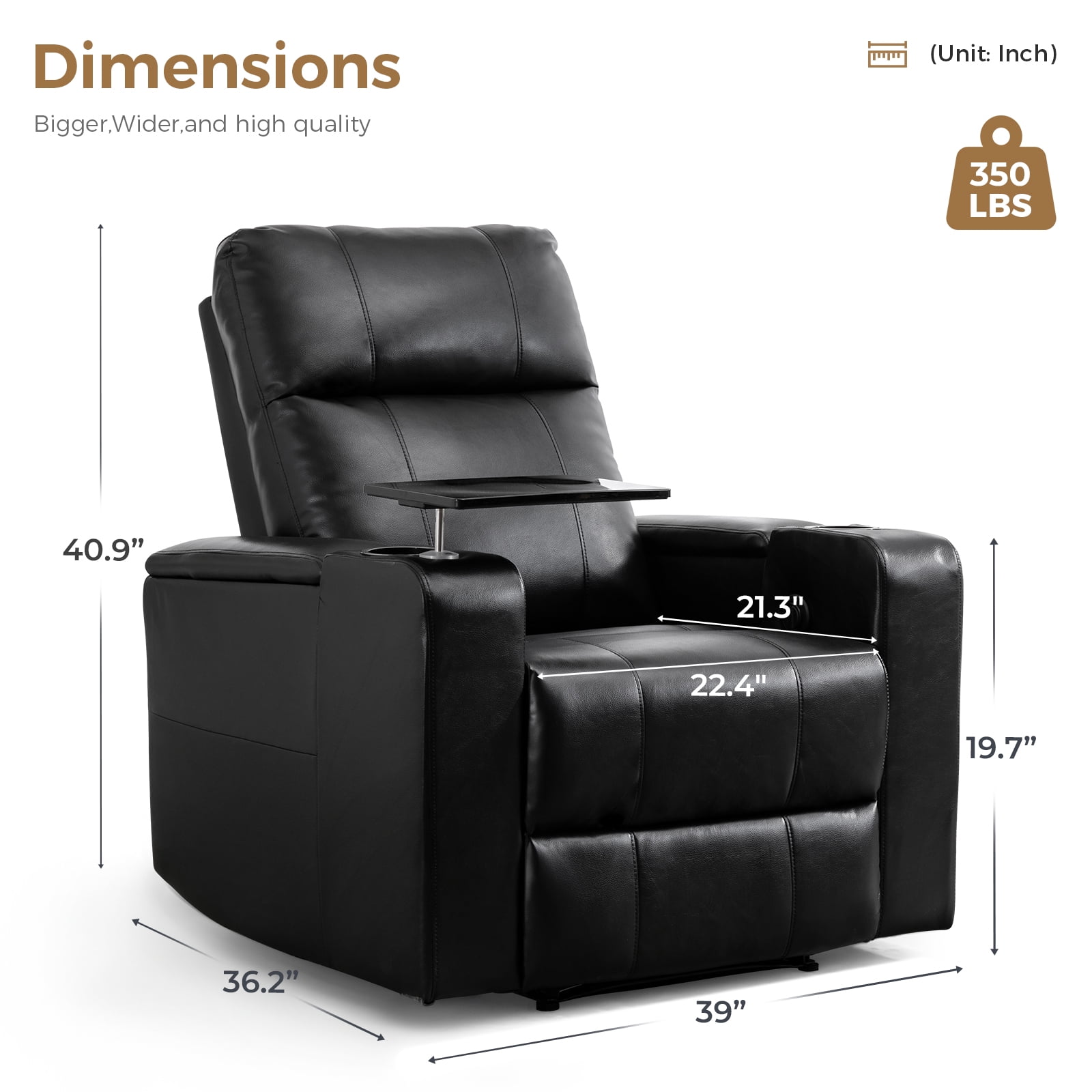 Bonzy Home Electric Power Recliner Chair Set of 3, Leather Home Theater Seating with Swivel Tray Cup Holders USB Port & Hidden Storage, Reclining Chair Sofa Furniture for Movie Room, Black