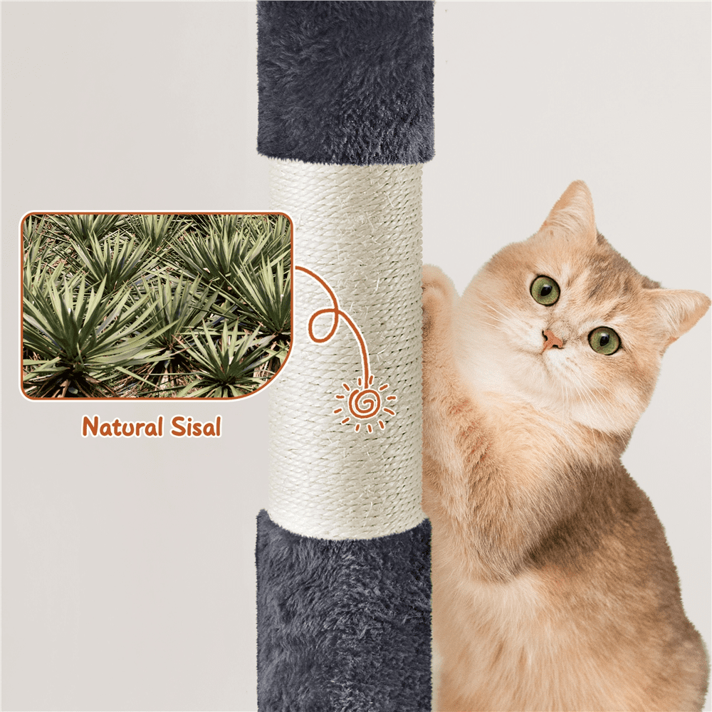 Alden Design 76"H Large Multilevel Cat Tree Tower with Condos and Perches, Dark Gray