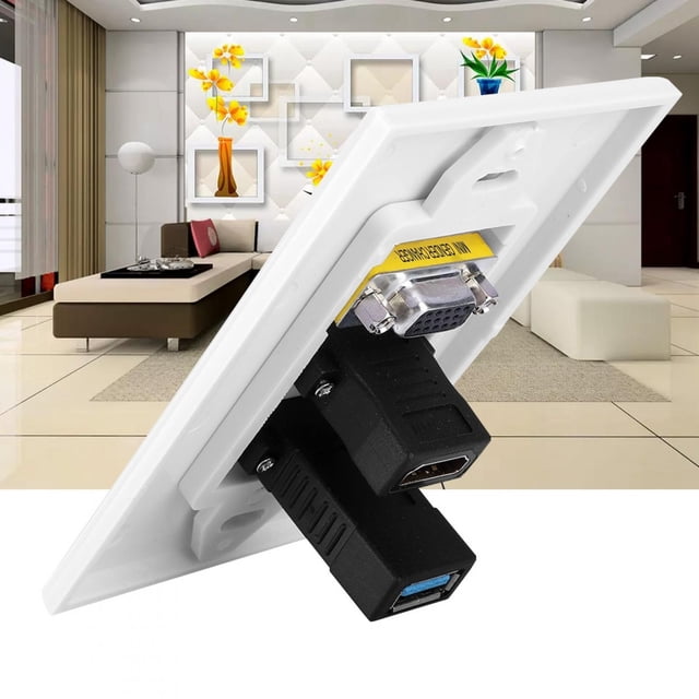 Ccdes Placa de Pared Multimedia Panel de enchufes, 3 Puertos VGA HDMI USB3.0 Conector de Montaje en Pared Adaptador de Panel Enchufe de Pared Aplicable para cableado de ingeniería