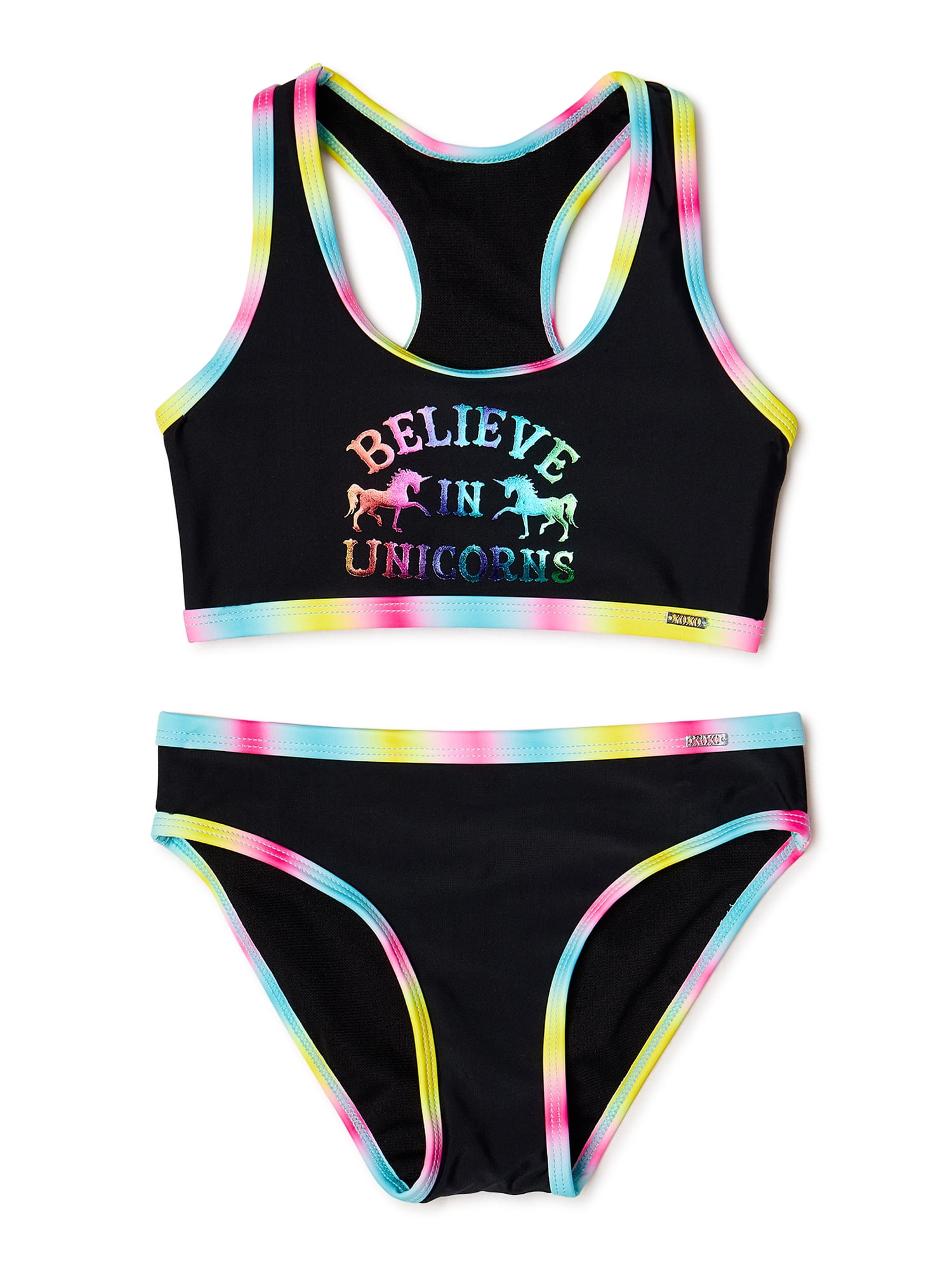 Black /& Pink, 14 Speedo Girls Ruffled 2-Piece Swimsuit