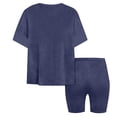 thumbnail image 6 of CPNG Girls Two Piece Sets Kids Solid Color Round-Necked Short Sleeve T-shirt and Elastic Waist Tight Shorts Summer Outfits(Navy,3-4 Years), 6 of 6