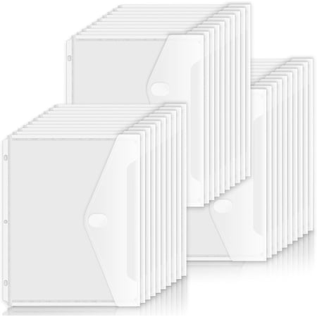 30 Pack Binder Folders with Space-Saving Closure, Super Heavyweight Binder Pockets for 3 Ring Binder, High Capacity Clear Binder Pouch, Side Loading, 3 Ring Folders with Pockets, Letter Size