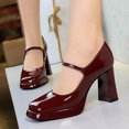 thumbnail image 2 of Women's Pumps High Heel 9CM Patent Leather Square Toe Buckle Strappy Party Wedding Shoes, 2 of 5