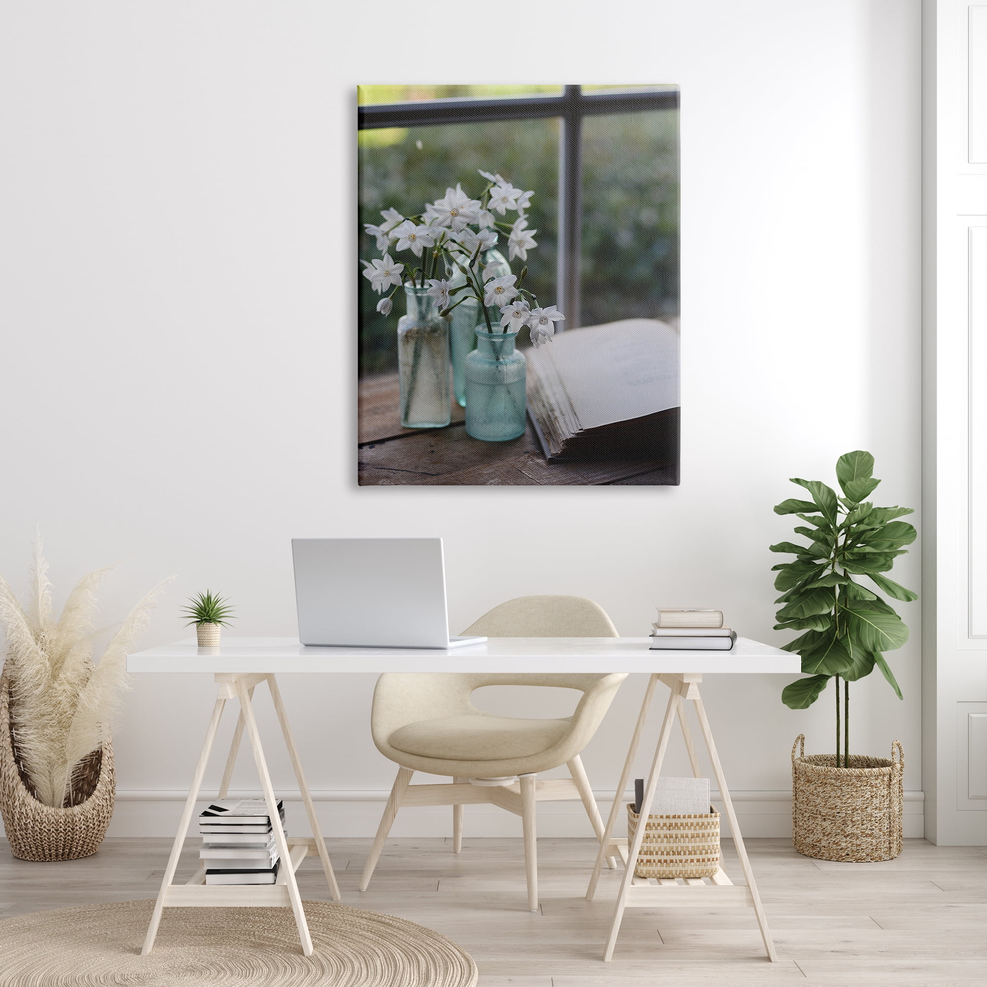 Stupell Industries Delicate White Flowers Cottage Window Book Pages Photograph Gallery Wrapped Canvas Print Wall Art, Design by Claire Brocato