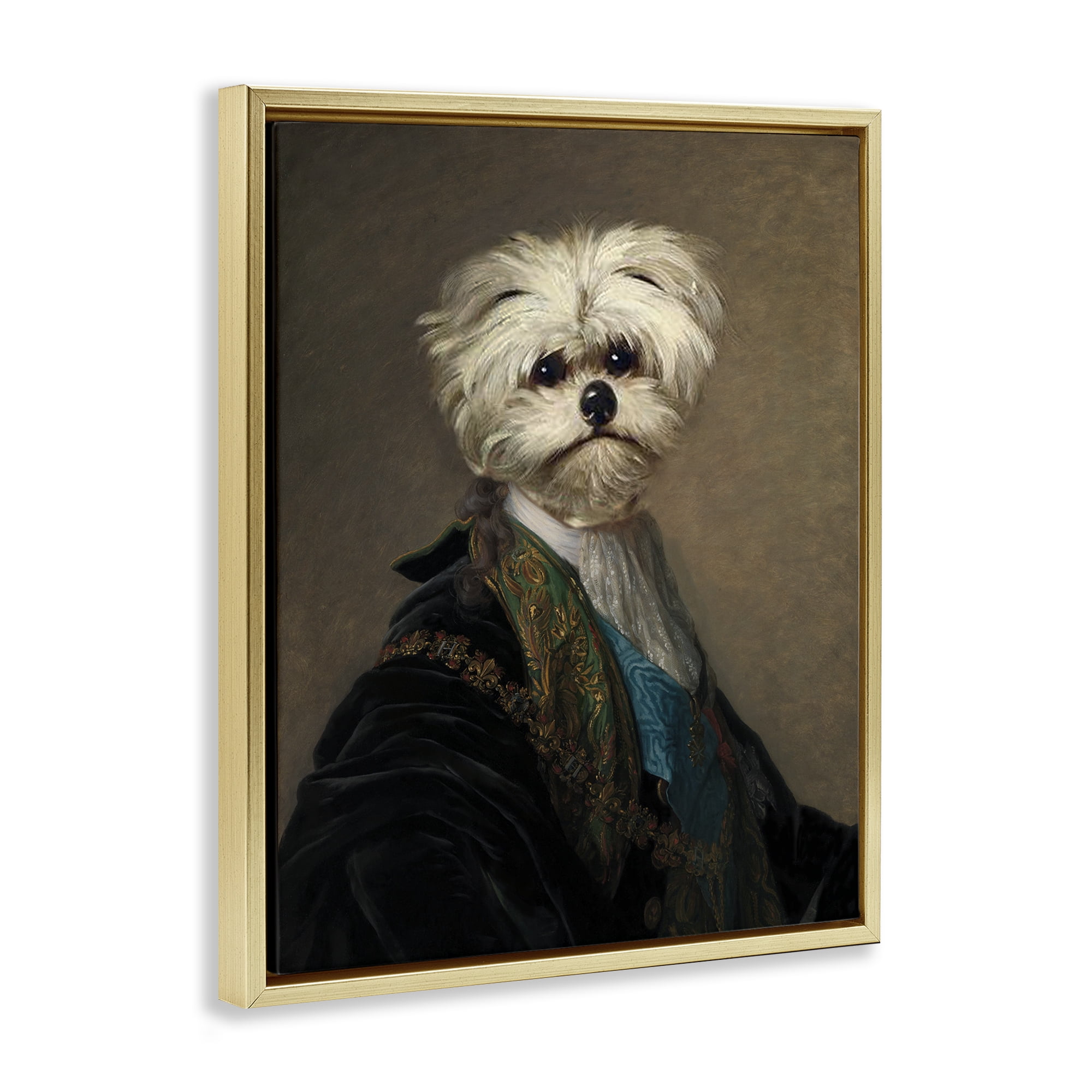 Stupell Industries Regal Bichon Frise Portrait Animals & Insects Painting Gold Floater Framed Canvas Art Print Wall Art, 25 x 31