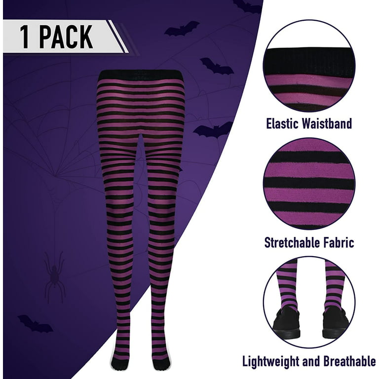 Skeleteen Black and Purple Tights - Striped Nylon Stretch Pantyhose Stocking  Accessories for Every Day Attire and Costumes for Kids 
