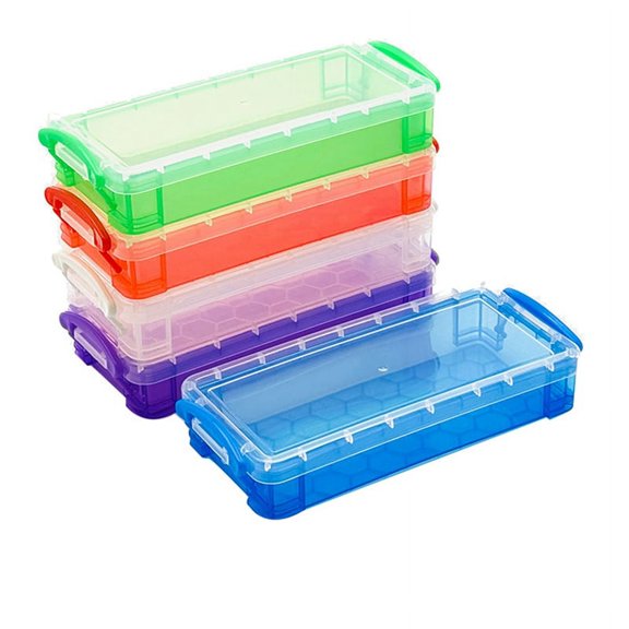 HOT 10Pcs Large Capacity Plastic Pencil Box Clear Case Crayon with Snap Tight Lid Watercolor Pen Storage