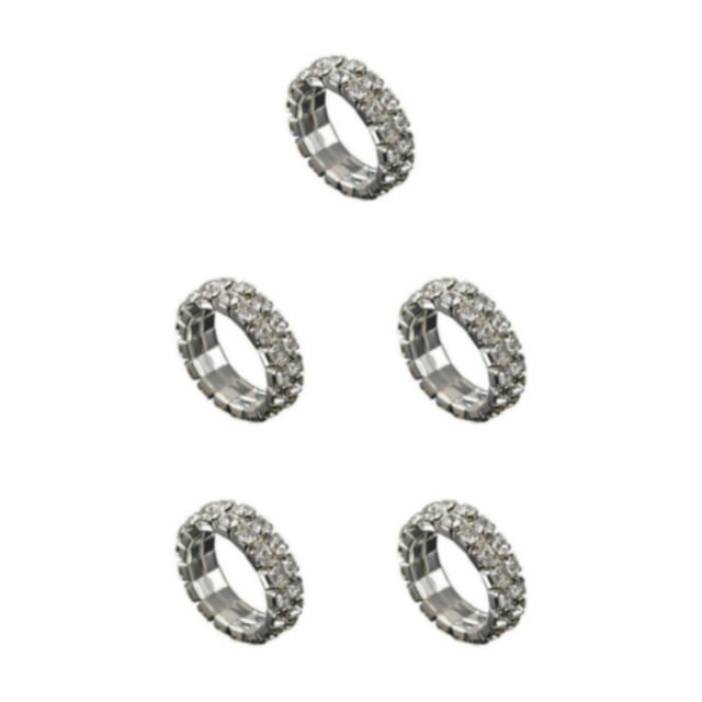 Maytalsory Deluxe Stretch Crystal Ring Unique For Statement Of Love Fashionable Inlaid Ring silver 2 rows 5Set