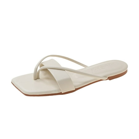 

Jsezml Womens Strappy Slides Summer Dressy Flat Sandals Fashion Clip Toe Comfrotable Walking Shoes Beach Sandal Slippers