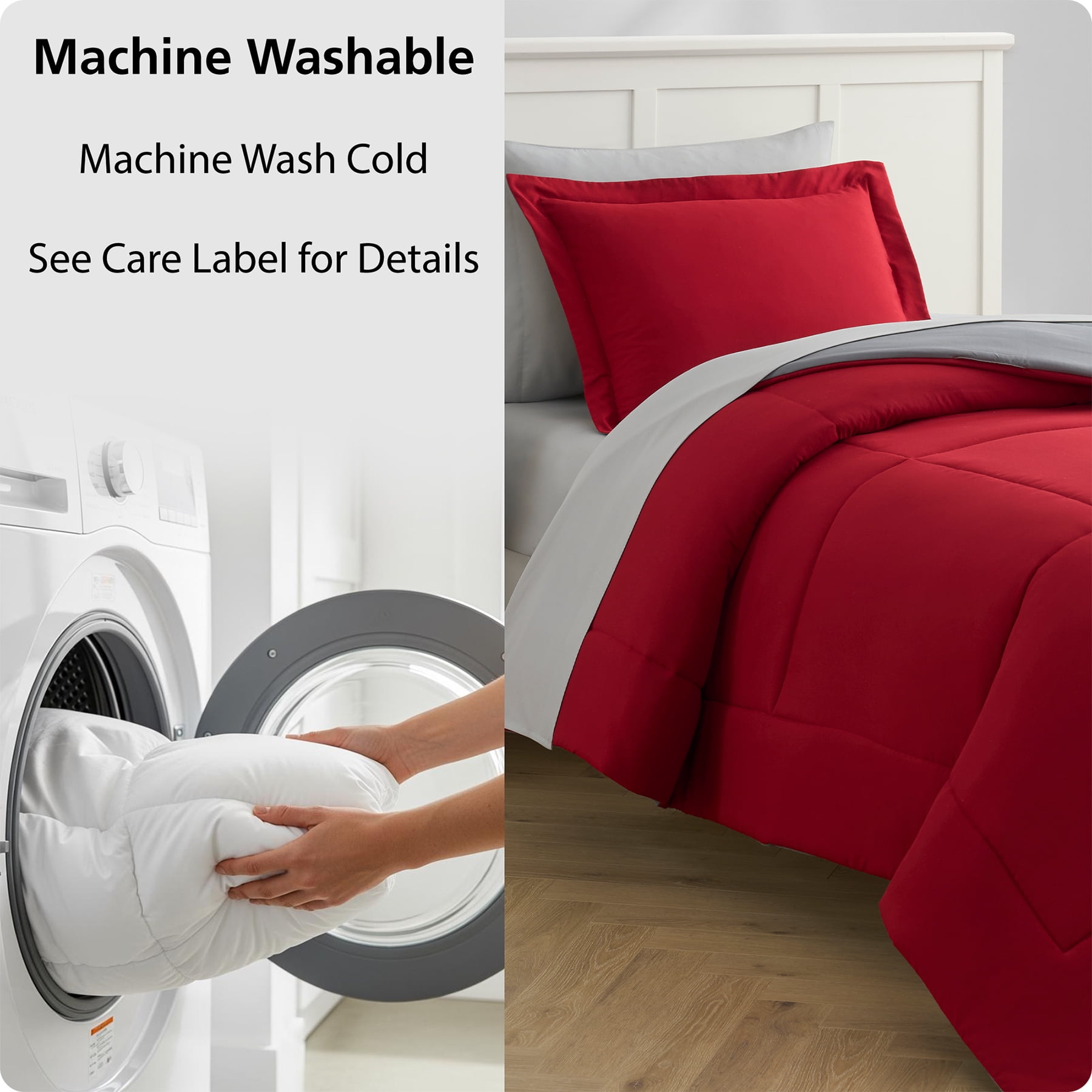 Mainstays All in One Reversible Comforter and Sheet set- 5 Piece, Twin, Red