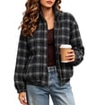 thumbnail image 2 of Xdegoge Bomber Jackets for Women Fall Plaid Stand Collar Long Sleeve Zip Up Outerwear Fall Winter Lightweight Casual Vintage Streetwear Coats Black XXL, 2 of 8