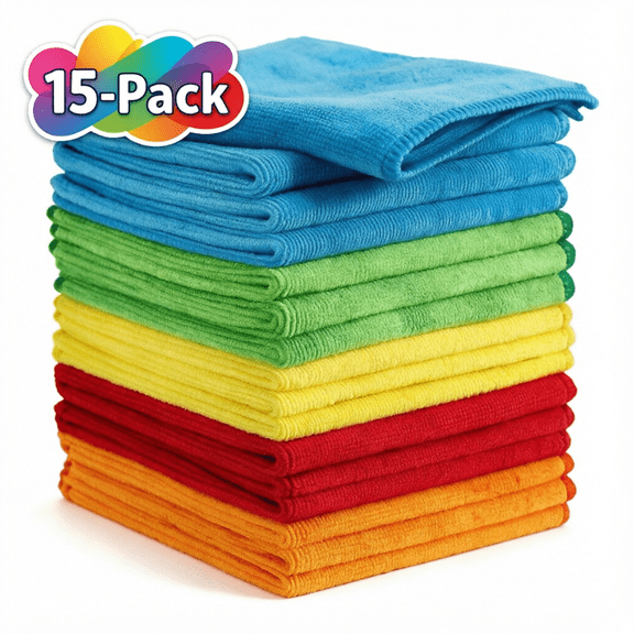 15 Pack 11.5" Microfiber Cleaning Cloths, Soft Non-Abrasive Towels