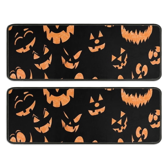 Kitchen Rugs Sets Of 2,Black Halloween Pumpkin Faces Anti Fatigue Kitchen Mat Rugs Non Slip Washable,Decorative Kitchen Floor Mats for Kitchen,Sink,Laundry,17"x47" 17"x47"