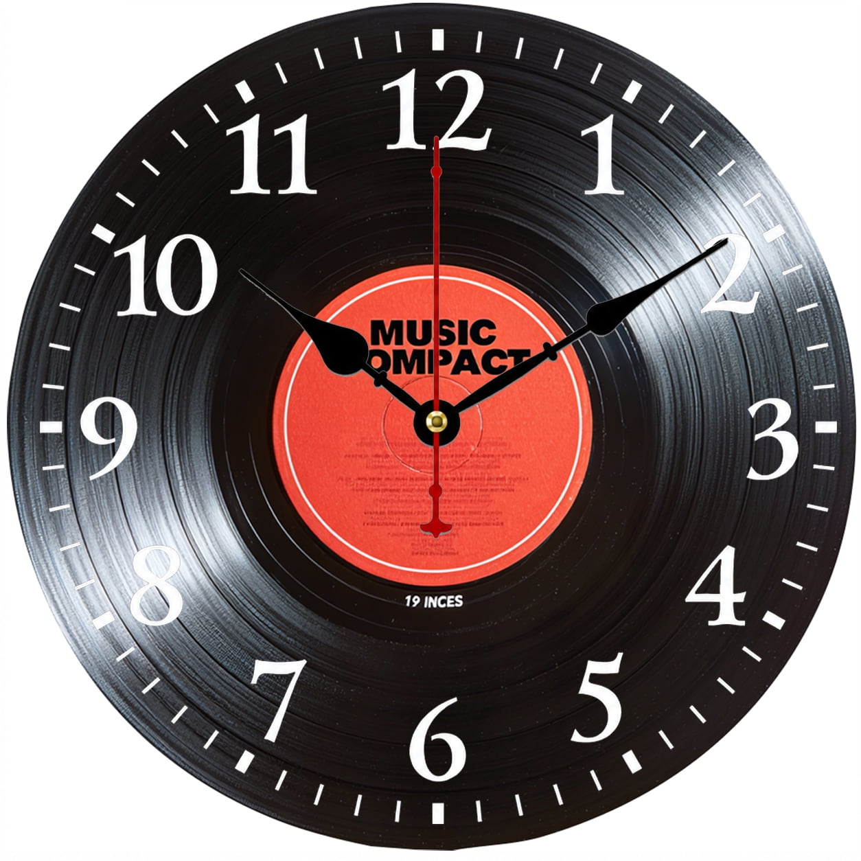 9.84 Inch Vinyl Record Style Wall Clock, Retro Music Wall Clock, Battery Operated Analog Clock for Living Room Bedroom Music Room Decor