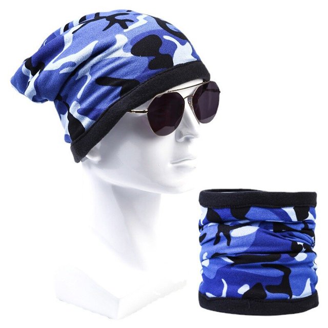 Fashion Men Autumn Winter Skullies Beanies Cap Hat Male Print Snood Scarf Multifunction Warm Cap Hat For MenOne Size He Qiyong unisex