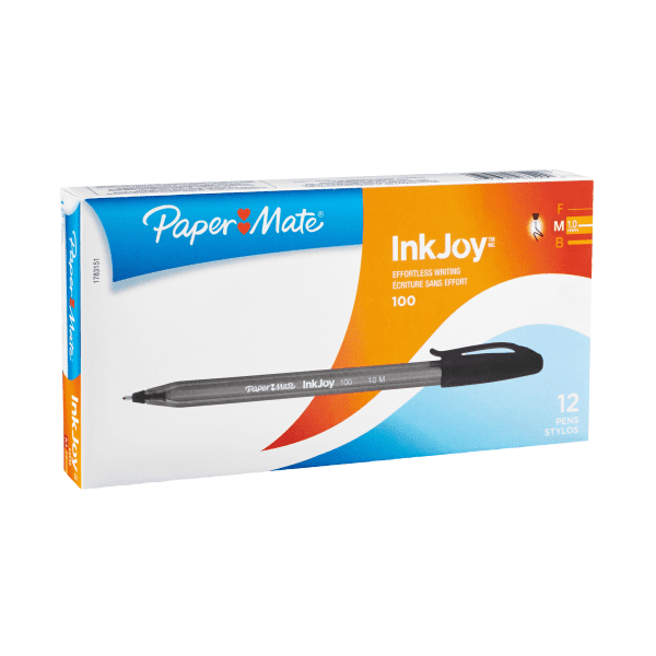 Paper Mate InkJoy 100 Ballpoint Stick Pen, 1mm, Black, Dozen