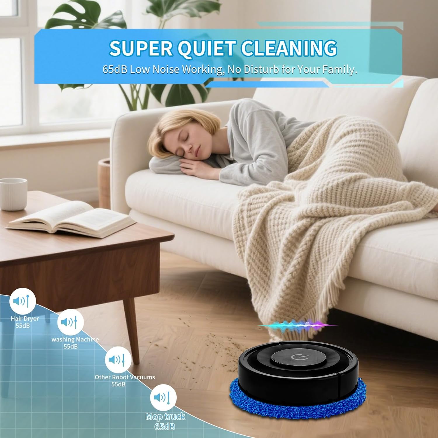 Robot Vacuum Mopping, Robot Vacuum and Mop, Long Run Time, Slim & Quiet Robotic Vacuum Cleaner Obstacle Avoidance, Ideal for Hard Floor, Pet Hair, Low Pile Carpet, black1