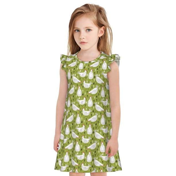Balery Funny Chicken Camisón de princesa para niñas, pijama de algodón con mangas abullonadas, suave y bonito.-X-Large