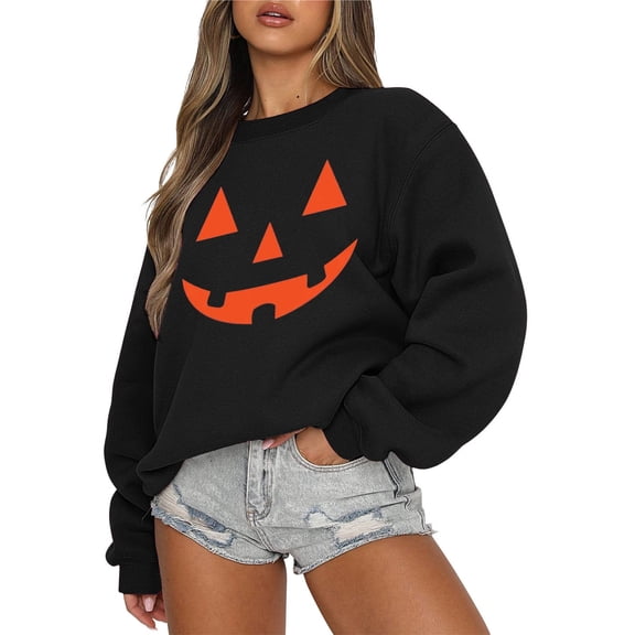 Women Halloween Sweatshirt Graphic Pullover Tops Spooky Season Sweatshirt Long Sleeve Oversized Crewneck Fall Sweatshirt