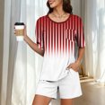 thumbnail image 2 of Conjunto de pijama de mujer de moda de color sólido de manga corta cuello redondo y pantalones con poliéster suave, desgaste de casa transpirable para verano diario, 2 of 9