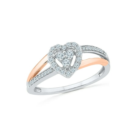 0.12 CTTW STERLING SILVER OVER 10KT ROSE GOLD LAB CREATED WHITE SAPPHIRE   HEART