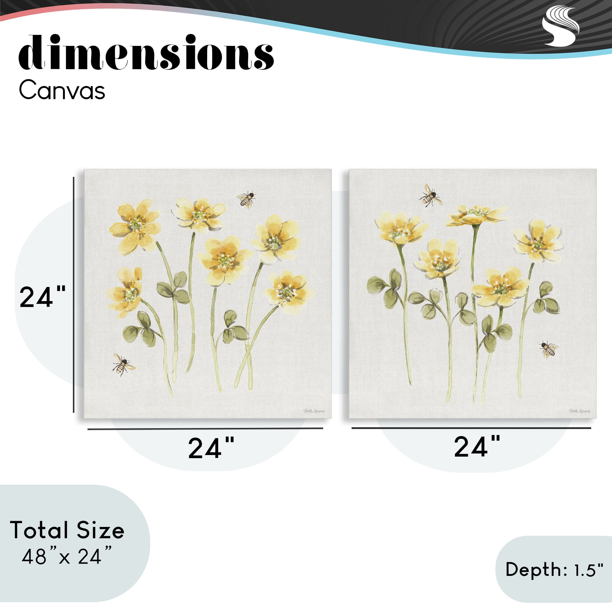 Stupell Industries Sweet Honey Flowers & Bees 2 Piece Canvas Wall Art Set, design by Beth Grove