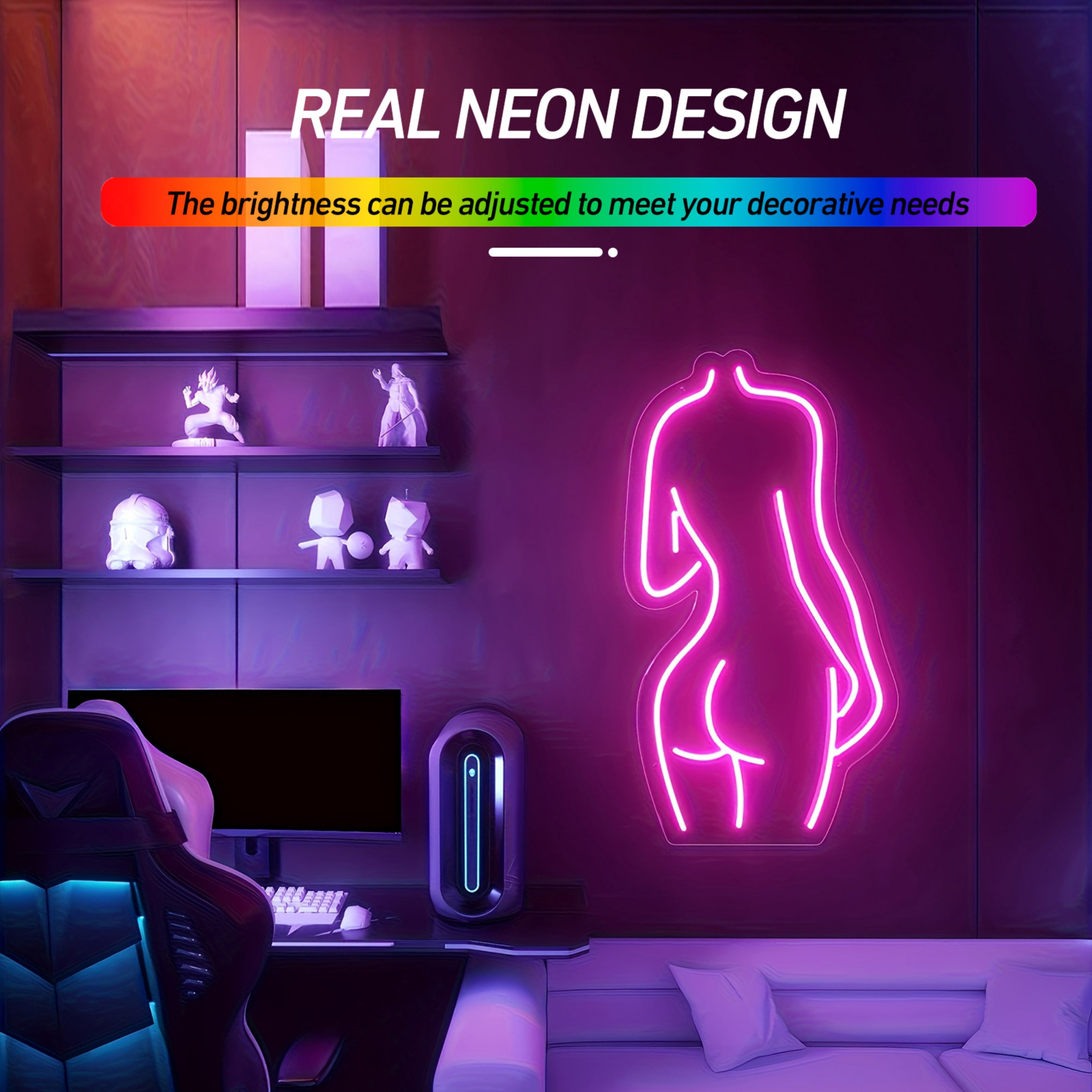 UPONRAY Lady Neon Signs, 9.1"*16.5" Dimmable & USB-Powered LED Neon Light, Stylish Wall Decor for Bar, Party, Bed Room, Living Room, Man Cave