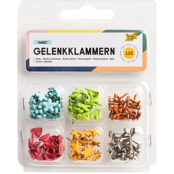 Folia Bringmann 12502 Patterned Brad Pins Assorted Shapes Pack of 120