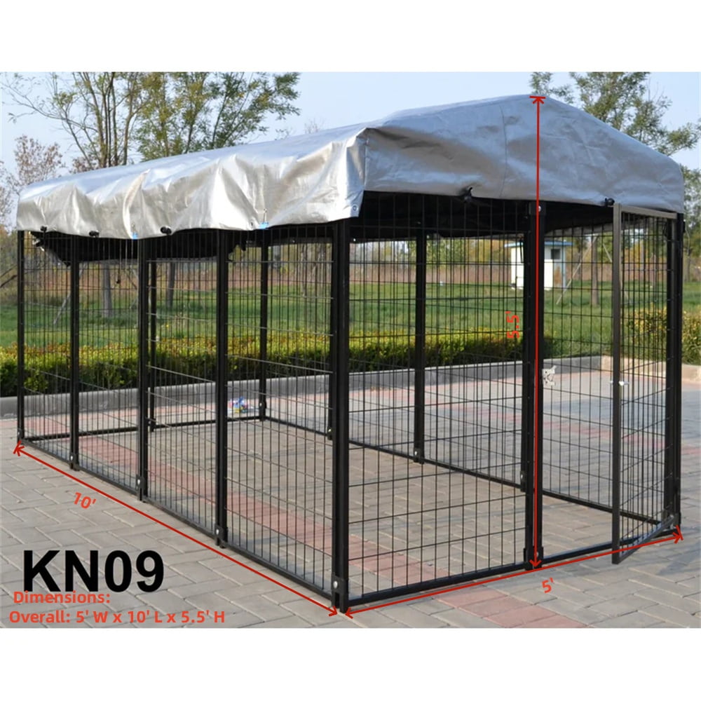 omitree Modular Dog Kennel with Heavy Duty Welded Steel Panels and Pet Cover, 5' W x 10' L x 5.5' H