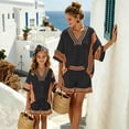 thumbnail image 2 of Girls Summer 2 Piece Outfits Striped V Neck 3/4 Sleeve Loose Fit Top and Elastic Waist Shorts Set Trendy Color Block Matching Sets Casual Resort Wear Beach Vacation Travel Outfits, 2 of 5