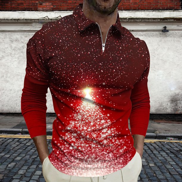 Blusa y camisa de manga larga con cuello vuelto para hombre, jersey con cremallera y solapa estampada, blusa de manga larga con cuello vuelto, blusa de poliéster para hombre